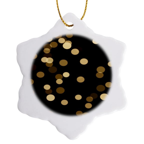 3drose, Large Gold Bokeh Dots, 3 inch Snowflake Porcelain Ornament