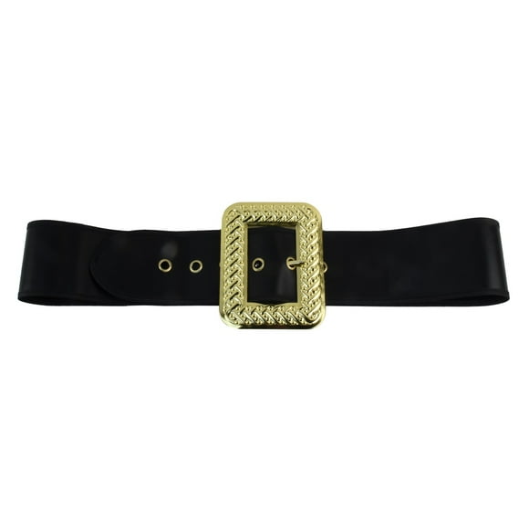 Large Gold Buckle Black Leather Santa Belt Adult Pirate Costume Accessory