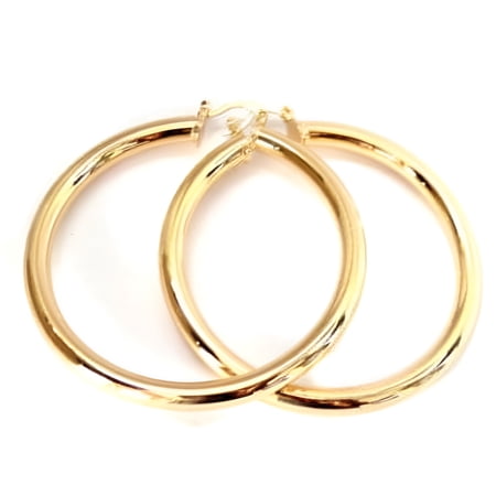 Large Gold Hoop Earrings Gold Tone 3 inch Tube Hoops Gold Brass Plated Hoops
