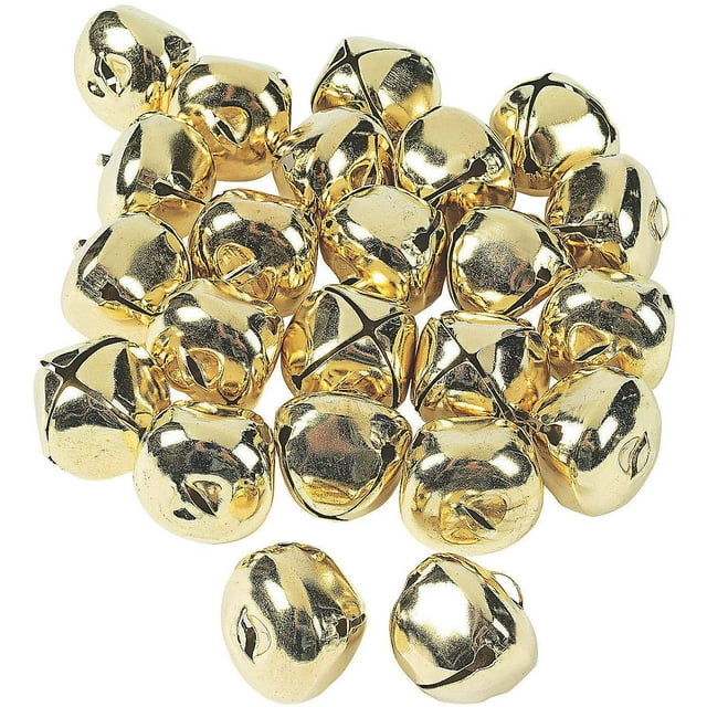 Large Gold Jingle Bells - Bulk Set of 24 - Christmas Crafts and