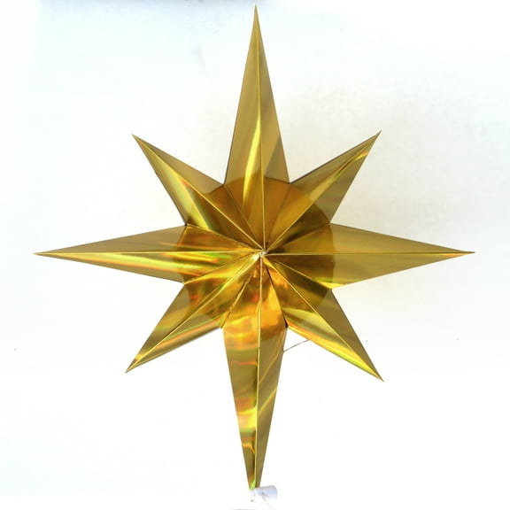 Large Gold Star of Bethlehem Christmas Tree Topper; Collapses Flat; 11 inch Eight Pointed 8-Point Ornament