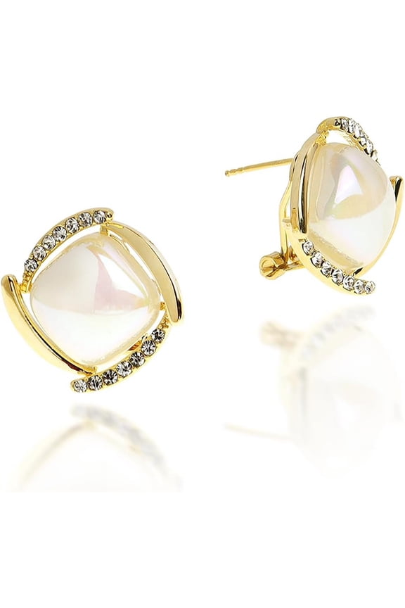 Large Gold Stud Earrings For Women, Statement Chunky Pearl Crystal Cubic Zirconia Wedding Bridal Prom Hypoallergenic Fashion Jewelry Gift[Z1]