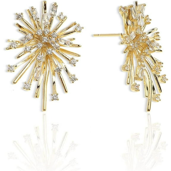 Large Gold Stud Earrings for Women, Statement Chunky Pearl Crystal Cubic Zirconia Wedding Bridal Prom Hypoallergenic Fashion Jewelry Gift