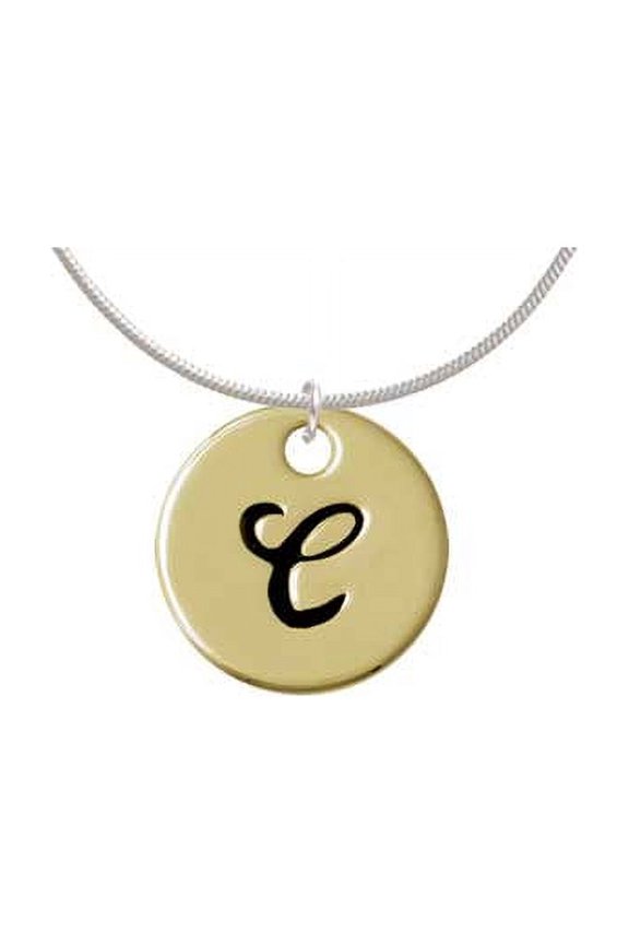 Large Gold Tone Disc Letter - C - 3/4'' Charm Necklace, 18"+2" Extender