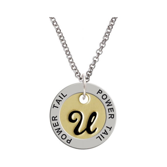 Large Gold Tone Disc Letter - U - 3/4'' Power Tail Affirmation Ring Necklace