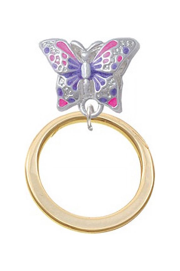 Large Gold Tone Karma Ring - Butterfly Charm Bead