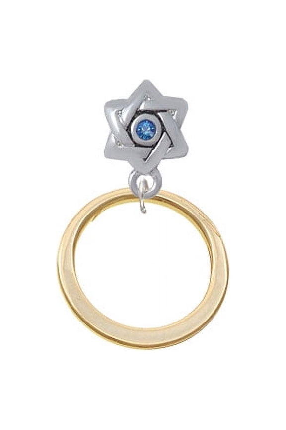 Large Gold Tone Karma Ring - Star of David with Blue Crystal Charm Bead