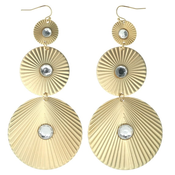 Large Gold-Tone Three Layered Disc Shaped Drop Dangle Earrings For Women TME761