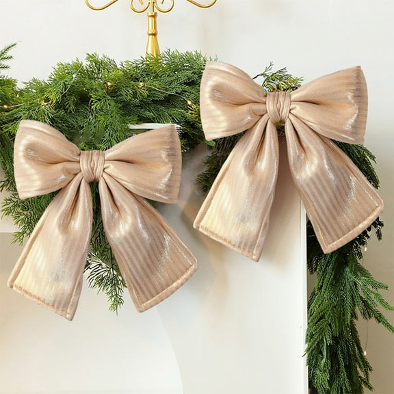 Large Gold Velvet Christmas Bow | 35x30cm Flock Tree Topper & Wedding Arch Decoration | Wrinkle-Resistant Memory Pleat Design for Party & Gift Box Decor