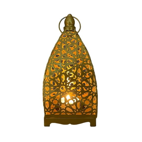 Large Golden Moroccan Lantern Lamp - Decorative Candle Holder for Ramadan, Eid Mubarak, Weddings, Hanging Tabletop Decor for Indoor Outdoor, Patio, Porch, Home Decor