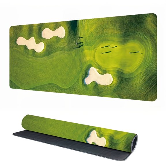 Large Golf Course Desk Mat for Men and Dad, Non-Slip Golf Themed Mouse Pad, Green Grass Office Mat for Computer Desk, Golfer Gift