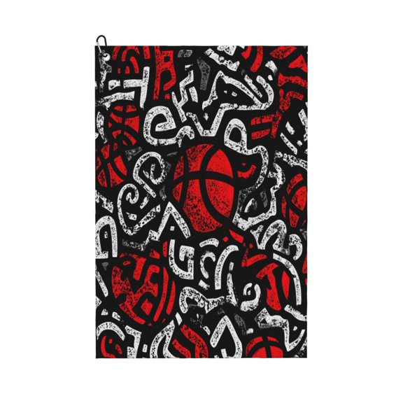 Large Golf Towel 24x16 High Absorbency Fast Drying Microfiber Towel With Metal Eyelet And Carabiner Basketball Street Graffiti Style Black White Red