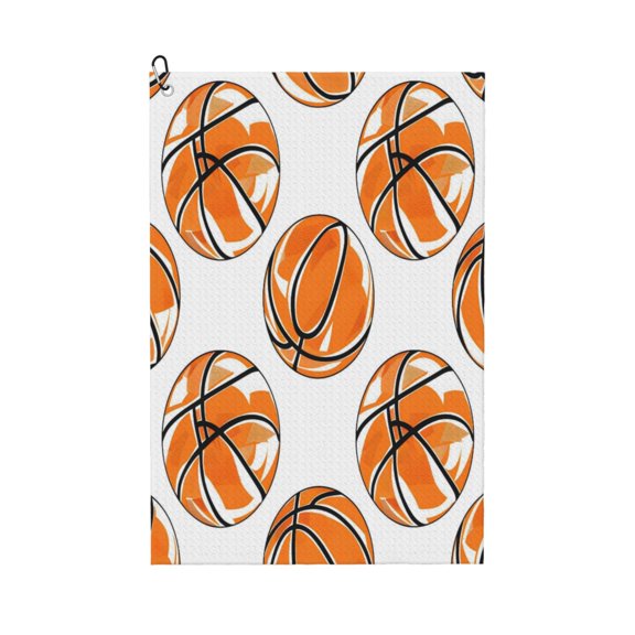 Large Golf Towel 24x16 High Absorbency Fast Drying Microfiber Towel With Metal Eyelet And Carabiner Basketball Theme