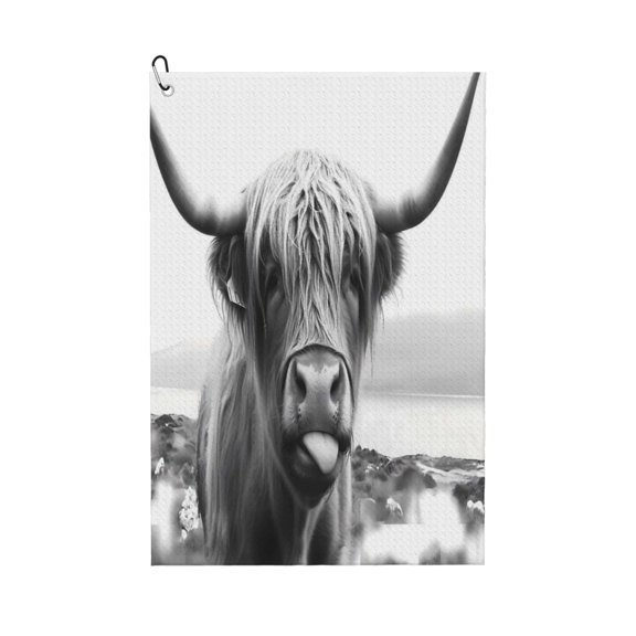 Large Golf Towel 24x16 High Absorbency Fast Drying Microfiber Towel With Metal Eyelet And Carabiner Highland Cattle