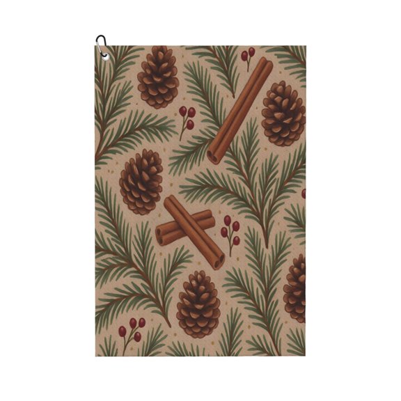 Large Golf Towel 24x16 High Absorbency Fast Drying Microfiber Towel With Metal Eyelet And Carabiner Rustic Pine And Pinecone Pattern