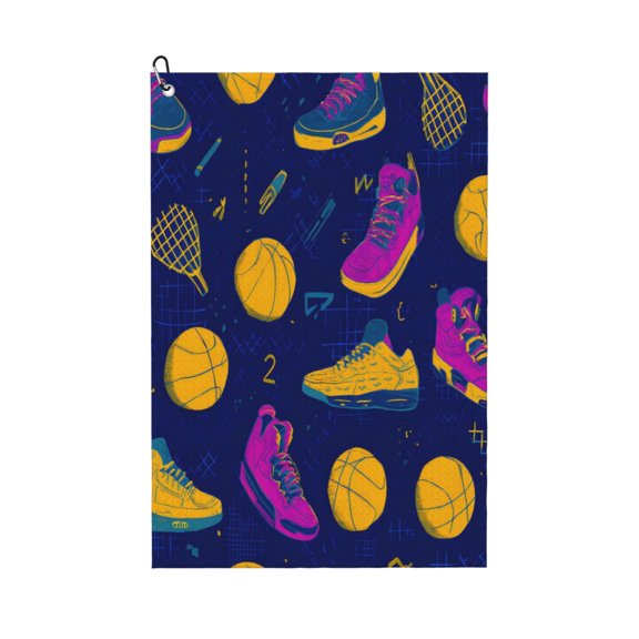 Large Golf Towel 24x16 High Absorbency Fast Drying Microfiber Towel With Metal Eyelet And Carabiner Seamless Pattern Basketball Theme Cool Style