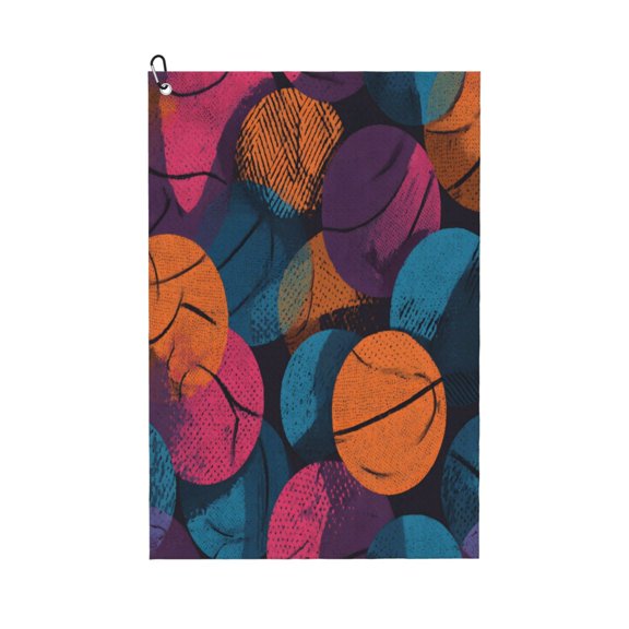 Large Golf Towel 24x16 High Absorbency Fast Drying Microfiber Towel With Metal Eyelet And Carabiner Seamless Pattern Basketball Theme Cool Style