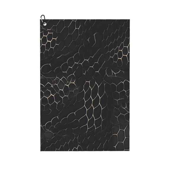 Large Golf Towel 24x16 High Absorbency Fast Drying Microfiber Towel With Metal Eyelet And Carabiner Snake Skin Print Style Darkgray_3