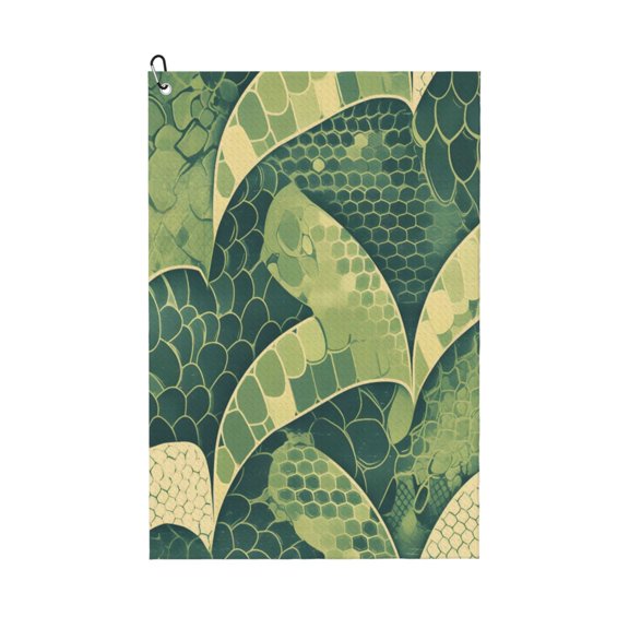 Large Golf Towel 24x16 High Absorbency Fast Drying Microfiber Towel With Metal Eyelet And Carabiner Snake Skin Print Style Lightgreen_3