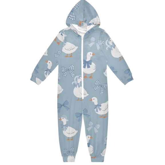 Large Goose Bow Boys & Girls Hooded One-Piece Pajamas Warm Crystal velvet Hooded Long Sleeve Loungewear Jumpsuit Unisex