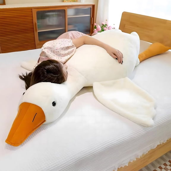 Large Goose Plush Pillow Toy Plush Soft Duck Stuffed Animals - Hugging Pillow With Rotund Belly Decor