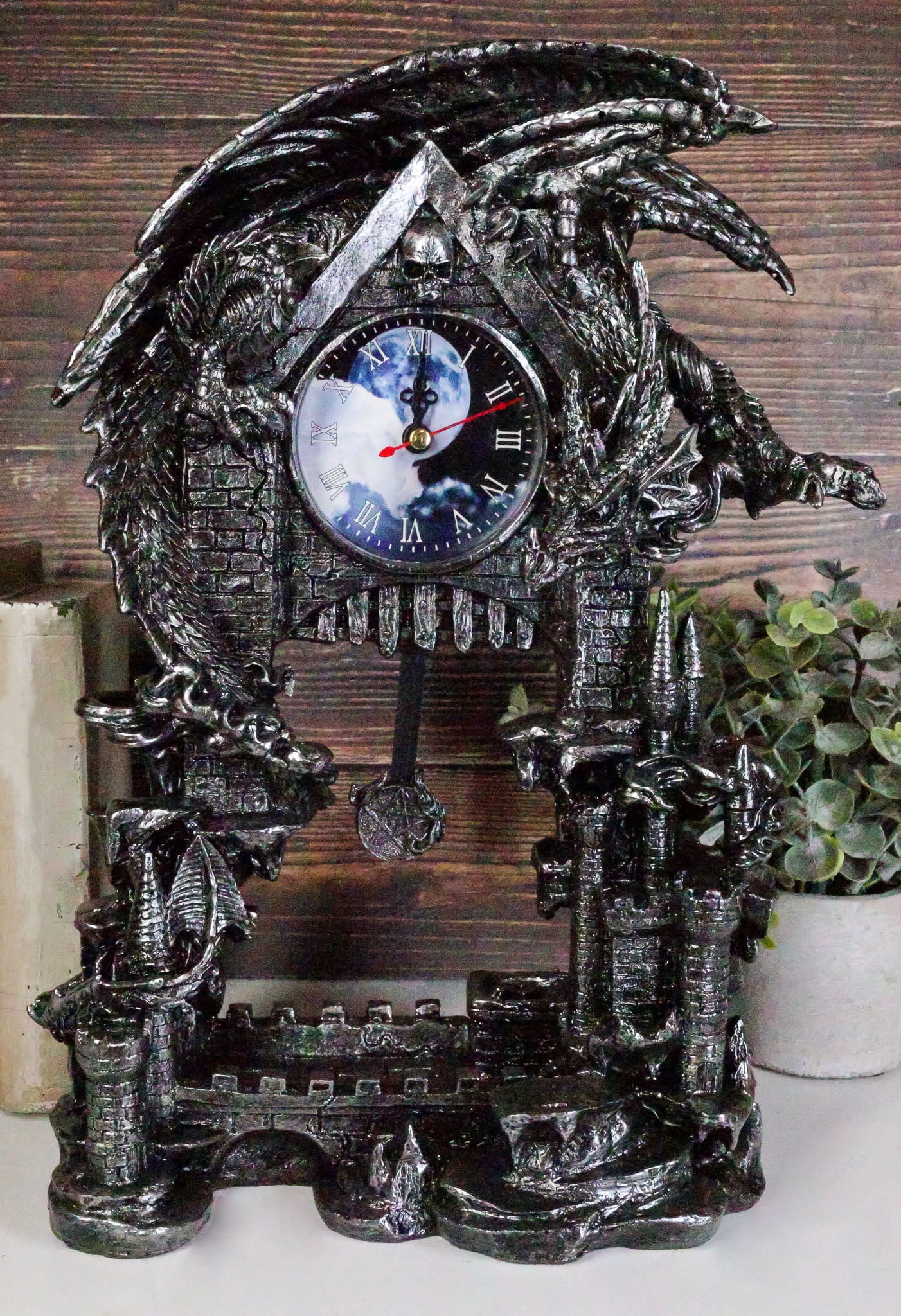 Large Gothic Smaug Dragon Overlord Guarding Castle Pendulum Table