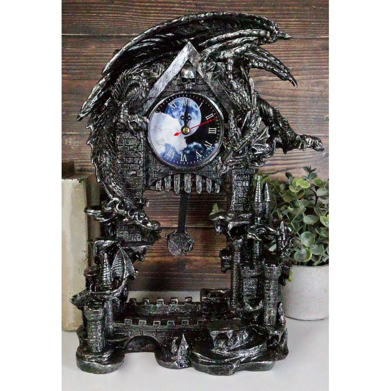 Large Gothic Smaug Dragon Overlord Guarding Castle Pendulum Table