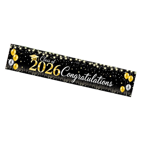 Large Graduation Backdrop For 2026 With Gold Confetti Design Photo Decor