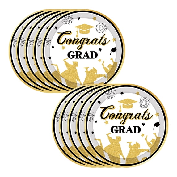 Large Graduation Celebration Plates 10 Pack, Disposable Paper Plates for Big Parties, Themed Dinner Plates for Graduation Festivities and Group Gatherings
