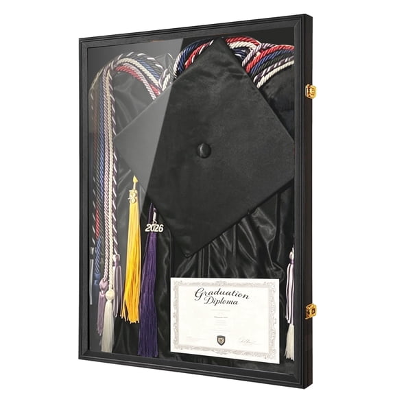 KCRasan Large Lockable Graduation Shadow Box, for Cap/Gown/Diploma, Black