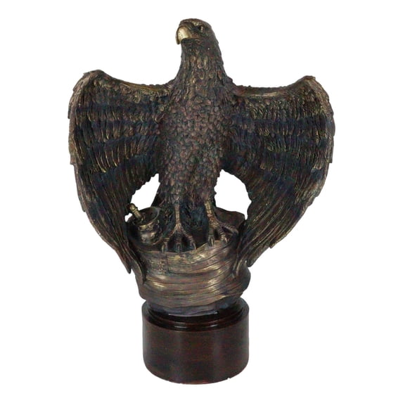 Large Grand Bald Eagle Perching On USA American Flag Figurine With Round Base