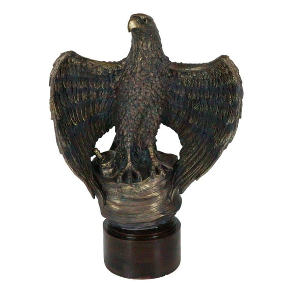 Large Grand Bald Eagle Perching On USA American Flag Figurine With Round Base