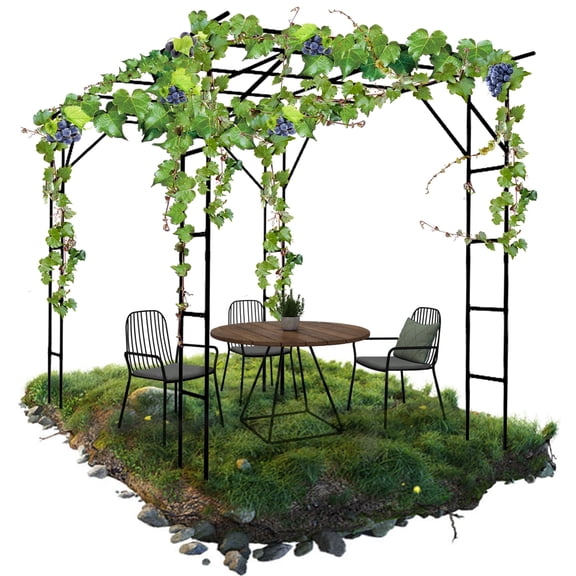 Large Grape Vine Trellis - Size: 118 * 78.5 * 90.5 inches - Large Outdoor Garden Arch Trellis, Used for Outdoor Climbing of Plants, Courtyard and Garden Decoration of Pavilions (Black)