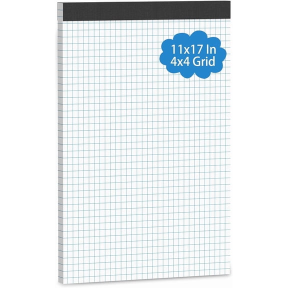 Large Graph Paper Pad 11 x 17, Grid Paper, 4x4 Graph Ruled, Blueprint Quadrille Pad, 30 Sheets Engineering Paper, Drafting Paper, Graft Paper for Architect Engineer Designer Mathematician Draftsman