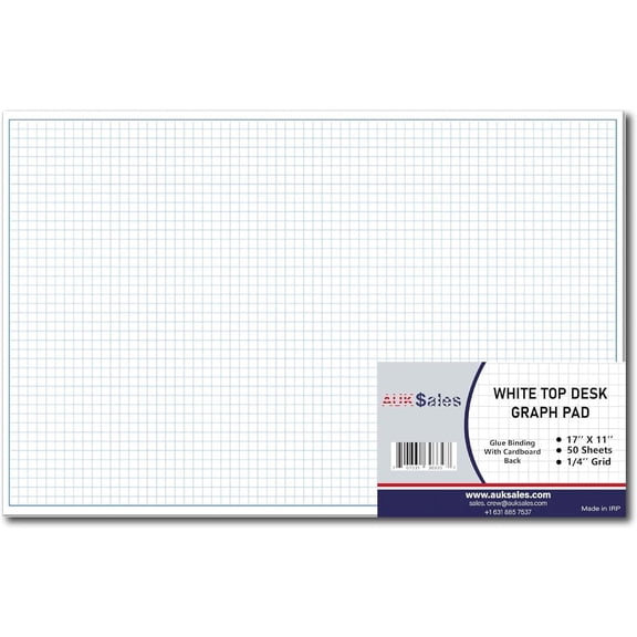 Large Graph Paper Pad, 11x17 Paper Pads, (1 Pack) 50 Sheets 4 Square Per Inch, Blueprint Drawing Pad, Side Gummed, 80 gsm Graph Paper for Sketching & Drafting, Engineers, Architects, Mathematician