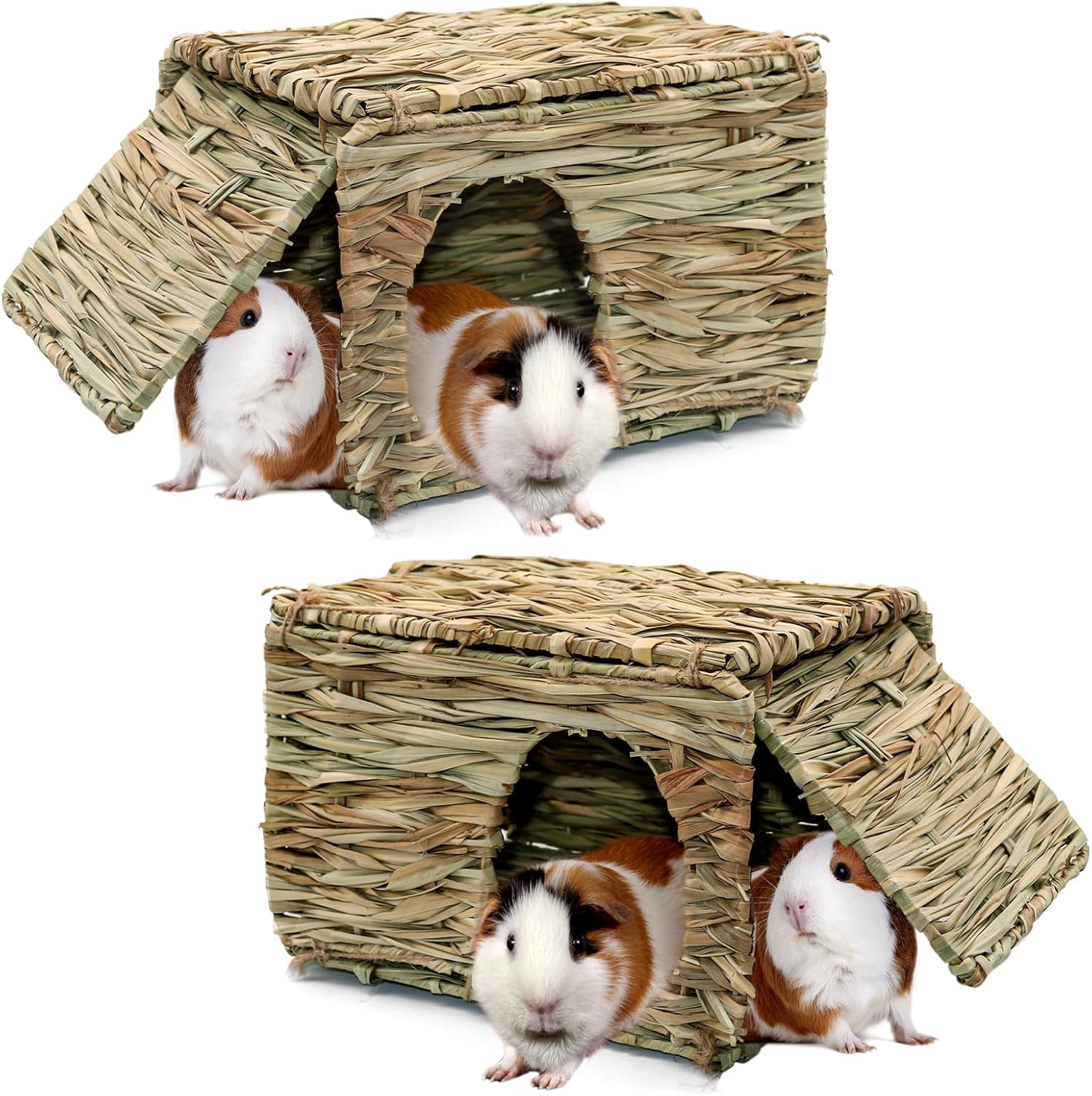 View of Large Grass House for Guinea Pigs,Hand Woven Straw Hut Foldable Small ...