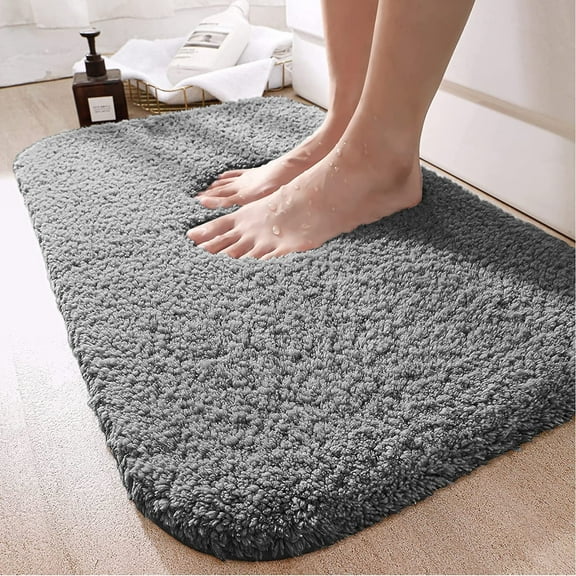 Large Gray Bathroom Rugs, 24"×60" Absorbent Shaggy Shower Mat, Microfiber Bath Mats for Bathroom, Luxury Bathroom Floor Mats Rubber Back