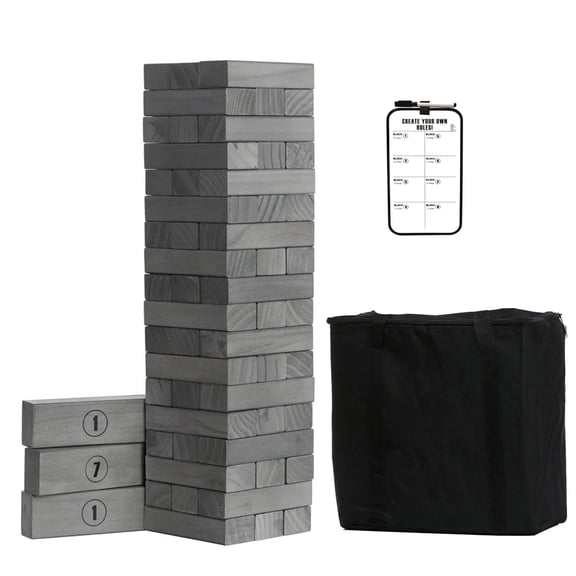 Large Gray Pine Wood Stacking Tower Game