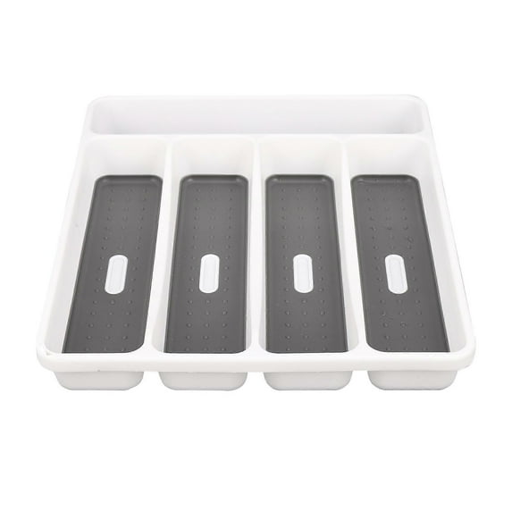 Large Gray Silverware Tray Fork Collection Container 5 Compartments Soft-Grip Lining Plastic Cutler