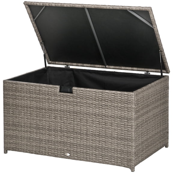 Large Gray Wicker Patio Storage Chest: 113 Gallon Organizer for Pool Toys and Outdoor Gear