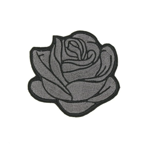 Large Gray and Black Rockabilly Rose Iron-On Embroidered Patch