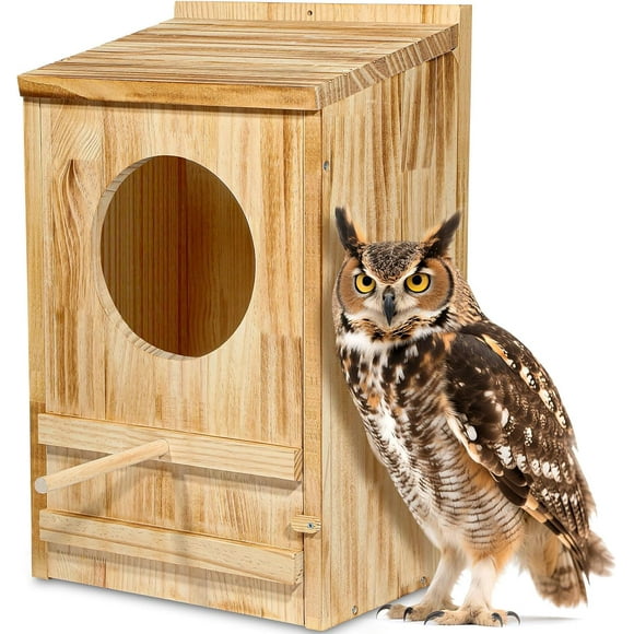 Large Great Horned Owl House,Owl Nesting Box For Outside,Wooden Nest House 14''x 10''x 23''Circular Opening Bird Houses, Suitable For Wildlife Barn,Eastern Screech,Great Horned,Assembly Required