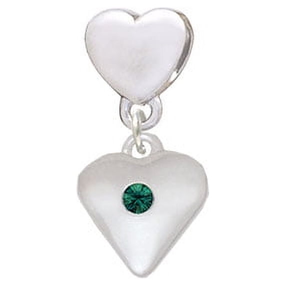 Large Green Birthday Crystal Heart - Heart Charm Bead