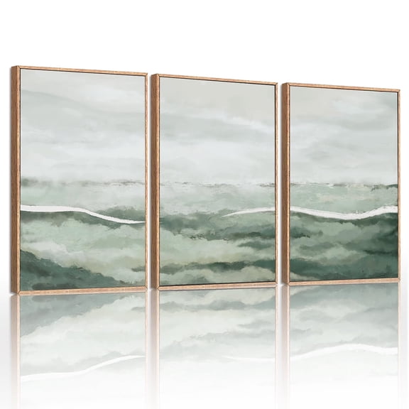 HPNIUB Sage Green Abstract Framed Canvas Wall Art Watercolor Olive Green Painting Botanical Decor Set of 3 for Living Room Bedroom Office 24x36 Inch