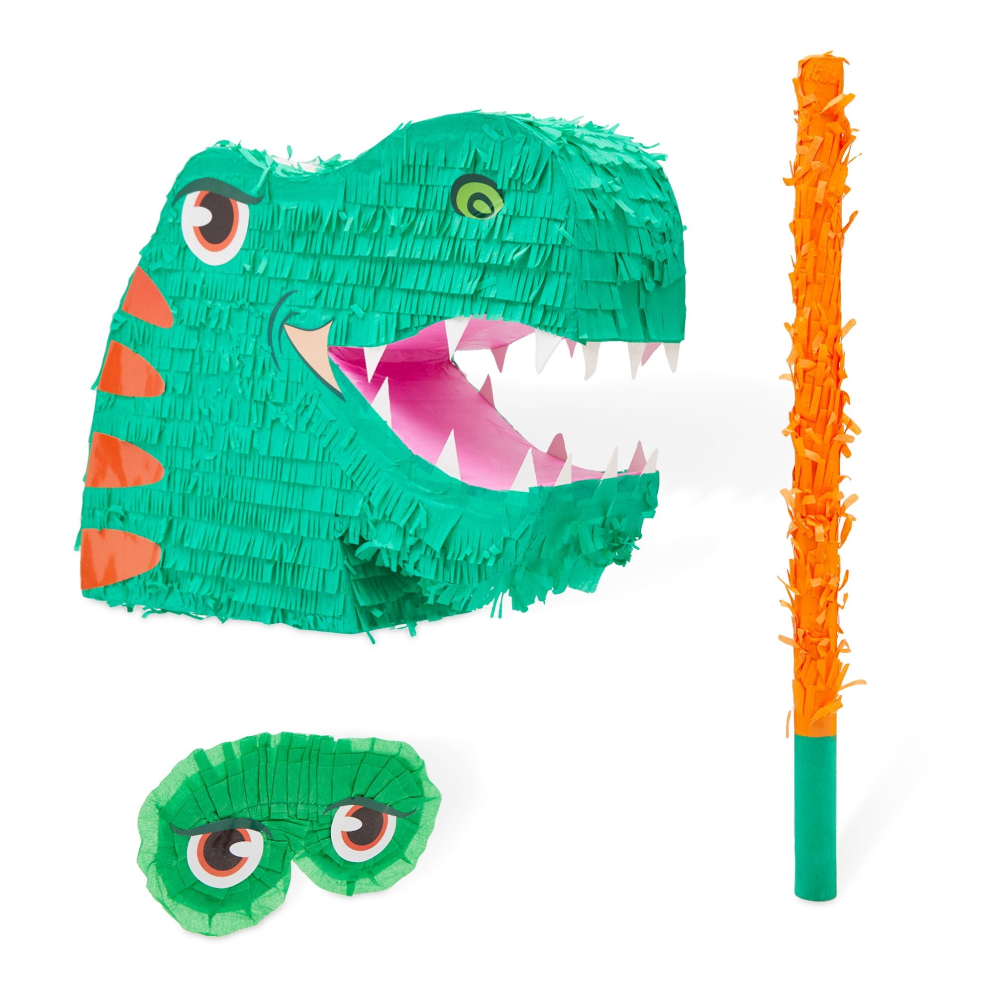 SPARKLE AND BASH Large Green Dinosaur Pinata with Stick & Blindfold for Kids Boys Dino Birthday Party Decorations Supplies, 20 x 13.75 x 5.5 in