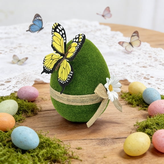 Large Green Easter Flocked Foam Egg 6.00x4.00in for Home Shop Window Party Decor