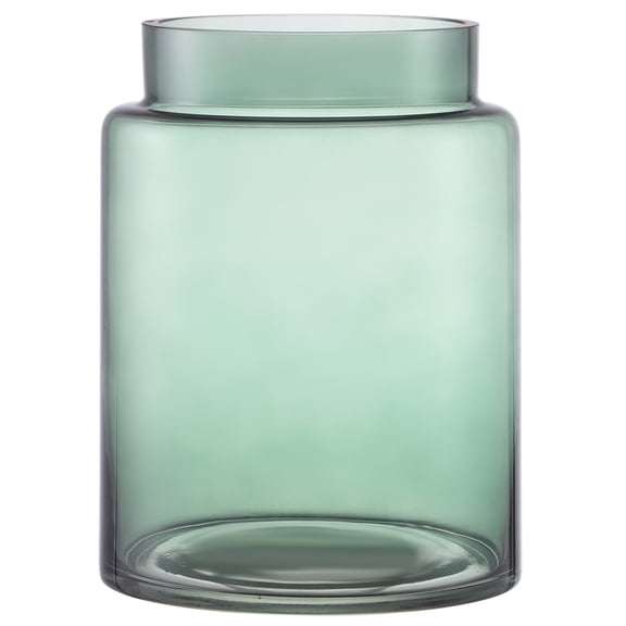 Large Green Glass Vase - 9 Inch Tall Wide Mouth Vase for Flower Bouquets, Home Decor Centerpiece for Wedding, Living Room, Coffee Table, Office