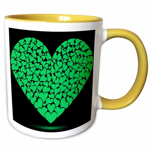3drose, Large Green Heart Made of Smaller Hearts, 15oz Two-tone Yellow Mug