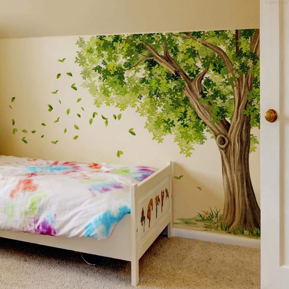 Large Green Leaves Tree Wall Decals, Dense Leaves Tree Wall Stickers for Living Room Bedroom Dinning Room, 58.73 x 43.10 inches