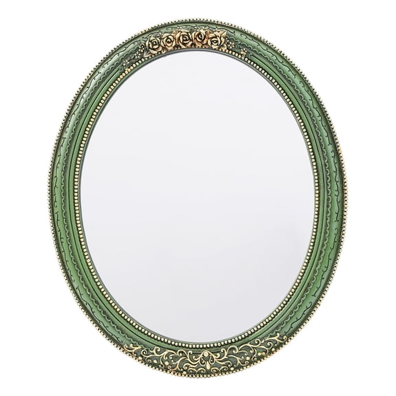 Large Green Oval Wall Mirror, Vintage Decorative Hanging Mirror with Gold Lace Frame for Bedroom Entryway Hallway Home Decor